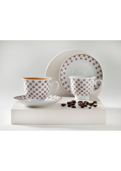 4 Parça Porselen Kahve Fincan Takımı, 80 Ml, 2 Kişilik, Şık Bordo Tasarım