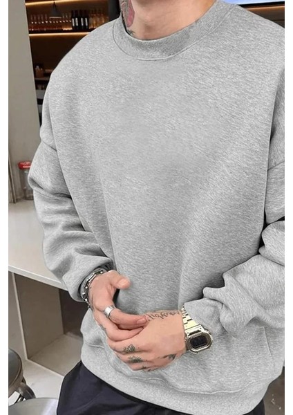 Erkek Düz Bisiklet Yaka Sweat - Gri modelleri