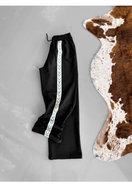 Iki Iplik Kumaş Şeritli Alt Esofman - Siyah fırsatları