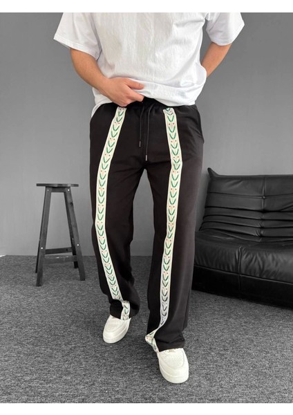 Iki Iplik Kumaş Şeritli Alt Esofman - Siyah indirimleri