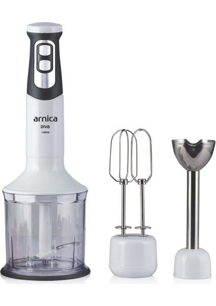 1200W El Blender Seti, Güçlü ve Şık Beyaz Tasarım