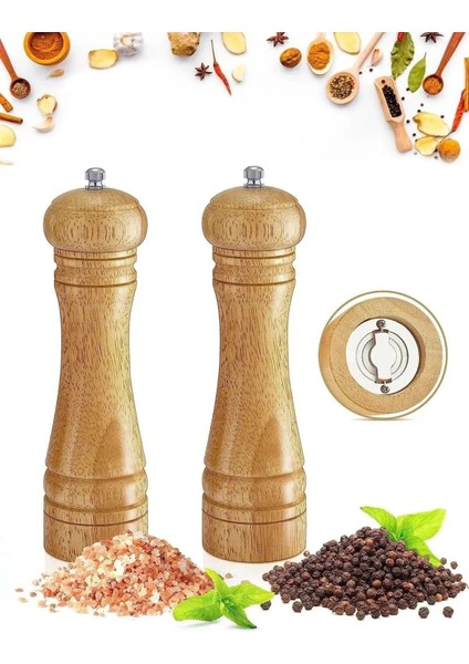 Bambu Baharat Öğütücü Seti, Tuz ve Karabiber Değirmeni, Trend Tasarım, Şık ve Kullanışlı