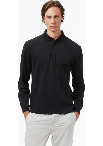 Erkek Siyah Classic Fit Uzun Kollu Polo Yaka T-Shirt K57024T.0TB