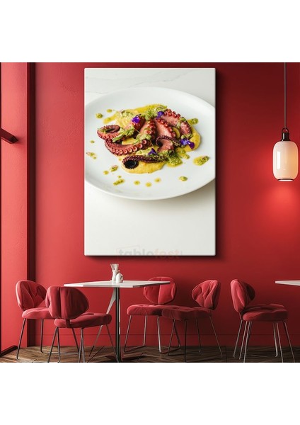 Ahtapot Tabağı - Gurme Sunum ve Renkli Soslar Kanvas Tablo