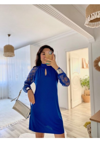 Kadın Uzun Kollu Tül Detay Sandy Mini Boy Elbise fırsatları