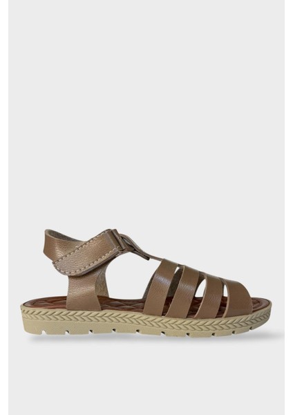 Kadın Cırtlı Önü ve Arkası Açık Yazlık Sandalet Vizon