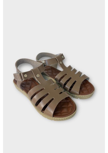 Kadın Cırtlı Önü ve Arkası Açık Yazlık Sandalet Vizon indirimleri