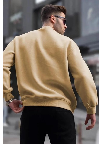 Erkek Düz Bisiklet Yaka Sweat - Bej fırsatları