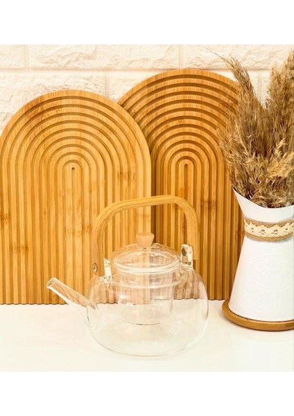 Bambu Saplı Isıya Dayanıklı Cam Demlik, 1000ML, Süzgeçli, Bitki Çayları Için Ideal