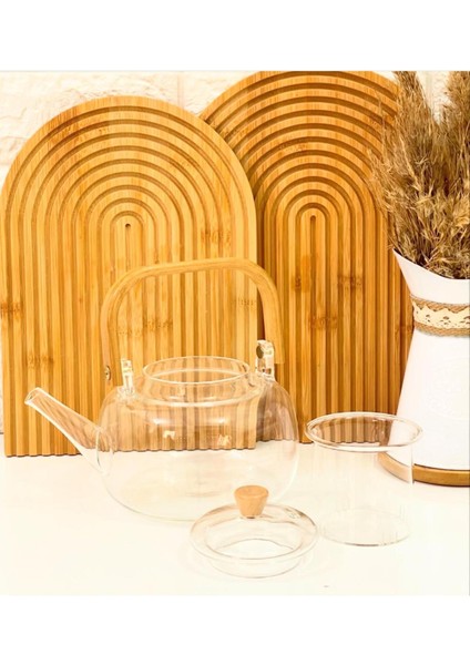 Bambu Saplı Isıya Dayanıklı Borosilikat Cam Demlik 1000ML ve Süzgeçli Çay Takımı modelleri