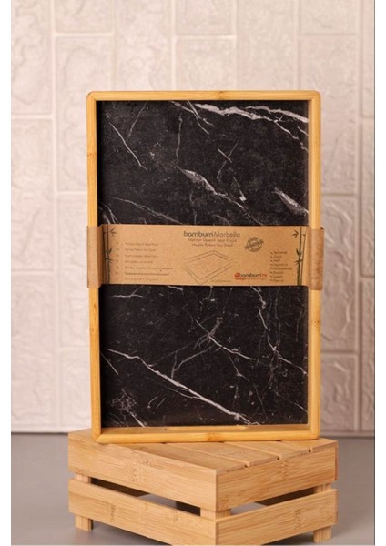 Mermer Desenli Küçük Tepsi, 35X23 Cm, Şık ve Kullanışlı Ev Aksesuarı