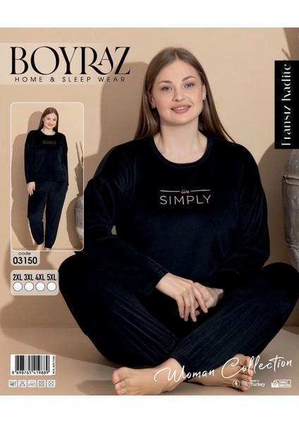 Boyraz 03150 Fransız Kadife Kumaş Uzun Kol Pijama Takımı