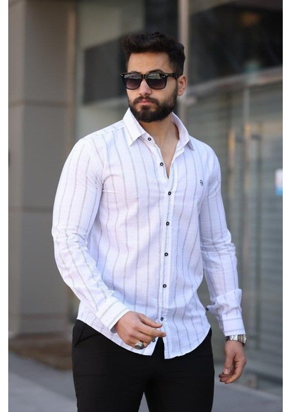 Erkek Pamuklu Çizgi Desenli Gömlek modelleri