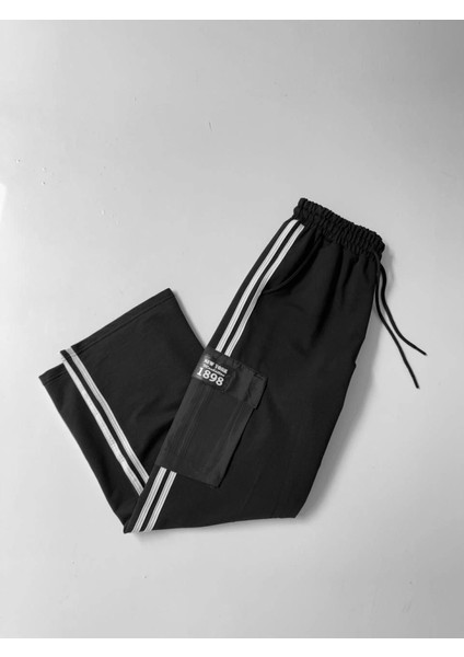 Iki Iplik Kumaş Kargo Cepli Şeritli Alt Esofman - Siyah modelleri