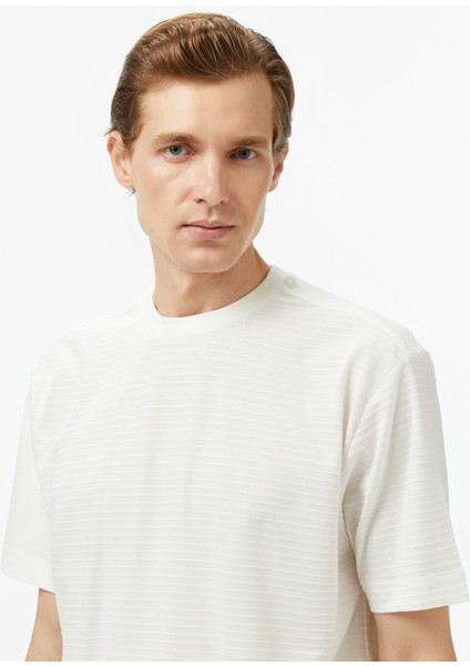 Erkek Krem Regular Fit Çizgili T-Shirt V55326T.1MA