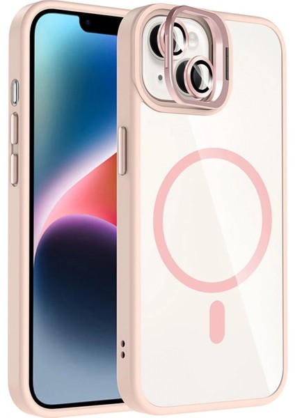 Apple iPhone 13 Remim Lensli Magsafe Standlı Kapak - Pembe
