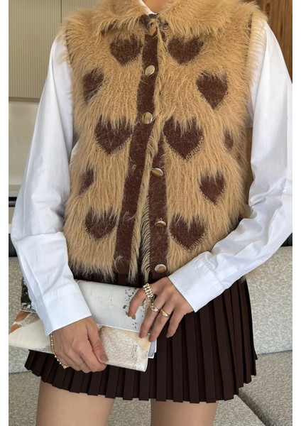 Sakallı Kalpli Kadın Triko Yelek (S-M-L Uyumludur) P-00018369 fiyatları