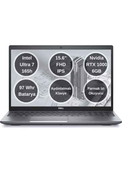 Precision M3591 Intel Core Ultra 7 165H 64GB 2tb SSD 6gb Nvidia Rtx A1000 15.6"fhd Windows 11 Pro Taşınabilir Iş Istasyonu
