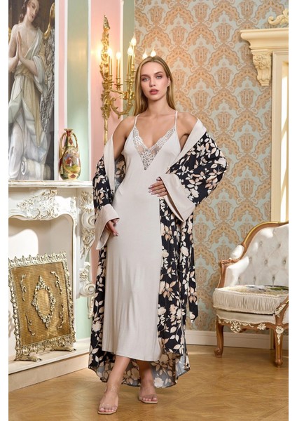 Aqua 25196 Desenli Şal Yaka Uzun Sabahlık fiyatları