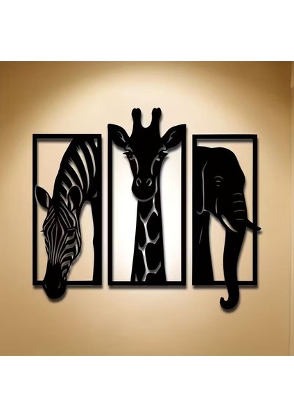 Dekoratif Üçlü Hayvan Zebra Zürafa Fil Ahşap Duvar Tablo Dekor fiyatları