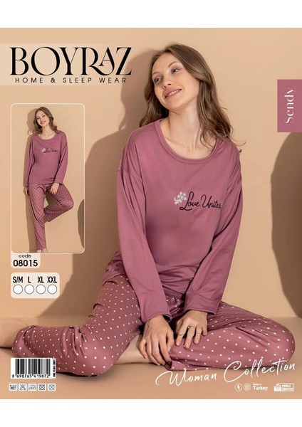 Boyraz 08015 Kadın Sendy Kumaş Uzun Kol Pijama Takımı