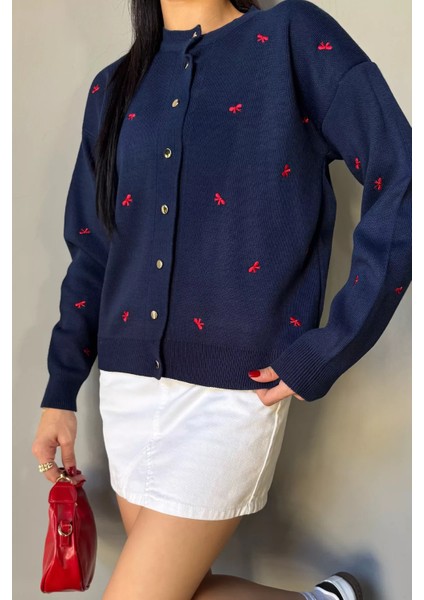 Kadın Fiyonk Nakışlı Triko Hırka P-00018424