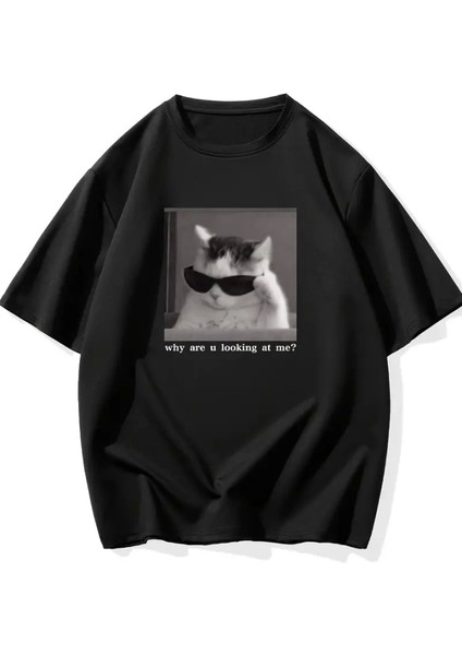 Baskılı Oversize Bisiklet Yaka T-Shirt - Siyah fiyatları