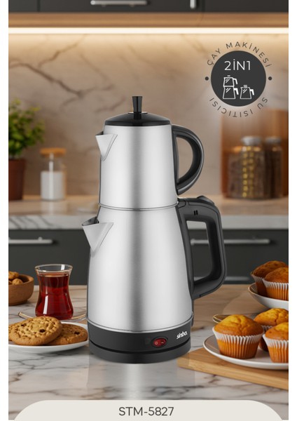 Gri Renkli Pratik Çay ve Sıcak Su Makinesi STM-5827 indirimleri