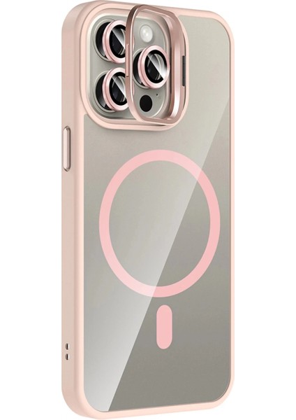 Apple iPhone 14 Pro Max Remim Lensli Magsafe Standlı Kapak - Pembe fiyatları