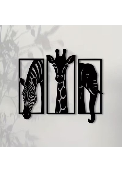 Dekoratif Üçlü Hayvan Zebra Zürafa Fil Ahşap Duvar Tablo Dekor modelleri