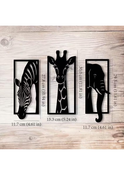 Dekoratif Üçlü Hayvan Zebra Zürafa Fil Ahşap Duvar Tablo Dekor fırsatları