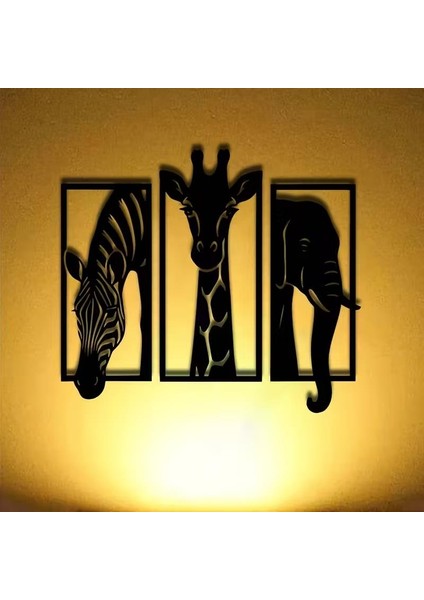 Dekoratif Üçlü Hayvan Zebra Zürafa Fil Ahşap Duvar Tablo Dekor indirimleri