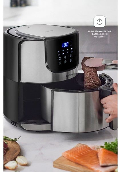 8 Programlı 5l Dokunmatik Fritöz, Inox, Siyah, Sağlıklı ve Pratik Kullanım