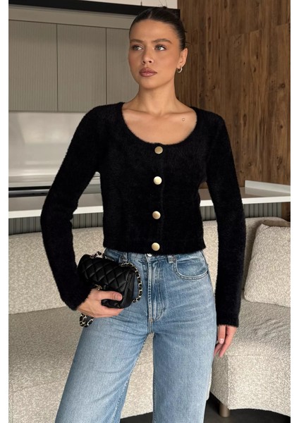 Şardonlu Kadın Crop Top Triko Hırka (S,m,l,xl Uyumludur) P-00018213