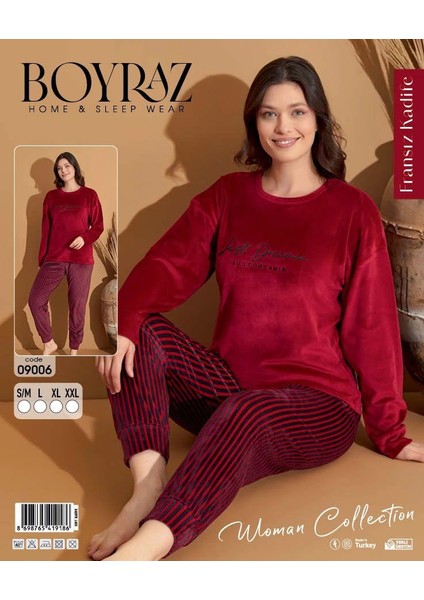 Boyraz 09006 Fransız Kadife Kumaş Uzun Kol Pijama Takımı