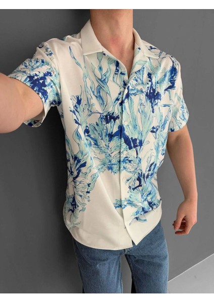 Iki Iplik Kumaş Baskılı Gömlek - Beyaz fiyatları