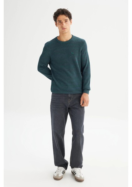 Pamuklu Regular Fit Bisiklet Yaka Logolu Kazak Erkek Kazak L2520364 405 fiyatları