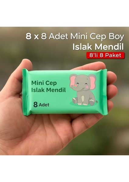 64 Yaprak ( 8 Paket )Taşınabilir Mini Islak Mendil Taşınabilir Cep Çanta Seyahat Kamp Bebek Temizlik