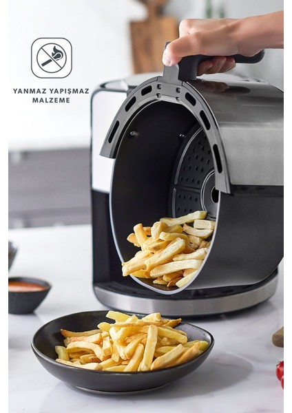 8 Programlı, 5 Litre, Dokunmatik Ekranlı, Siyah Fritöz Inox modelleri