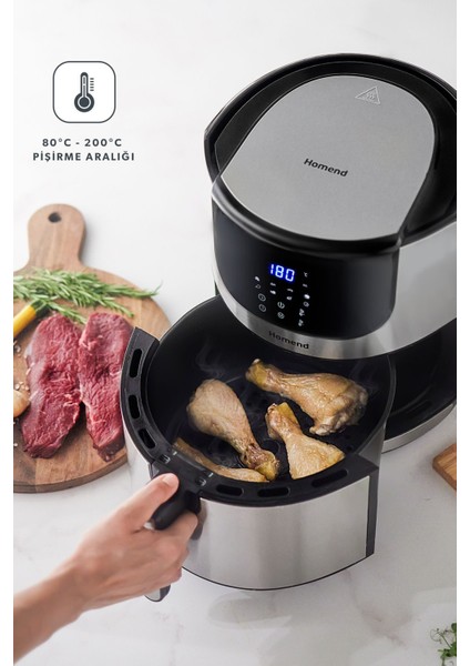 8 Programlı, 5 Litre, Dokunmatik Ekranlı, Siyah Fritöz Inox fırsatları