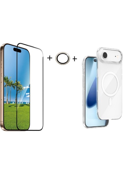 Iphone 17 Air Şeffaf Mika Magsafe Kılıf + Premium Esd Ekran Koruyucu + Kamera Koruyucu Gold