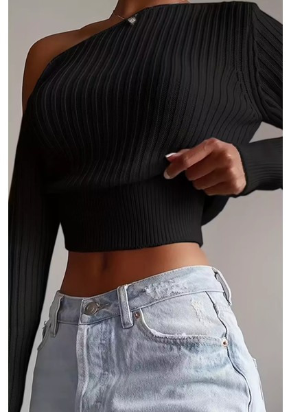 Omuz Açık Kabartmalı Kadın Triko Kazak P-00018476