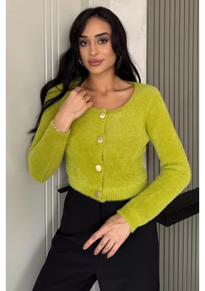 Şardonlu Kadın Crop Top Triko Hırka (S,m,l,xl Uyumludur) P-00018213