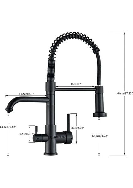 Mutfak Evye Bataryası Dual Flow Su Arıtma Çıkışlı Spiralli ve Fiskiyeli 5 Yıl Garanti Ithal Mat Gold