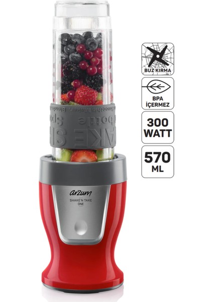 Taşınabilir Çiftli Smoothie Blender 300W 570ML Kırmızı - AR1120