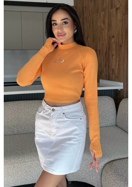 Ön Baskılı Crop Top Triko Bluz (S,m,l Uyumludur) P-00018189