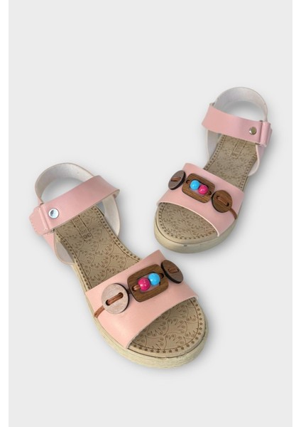 Lastikli Boncuk Detaylı Günlük Kadın Sandalet Pudra - Taba modelleri