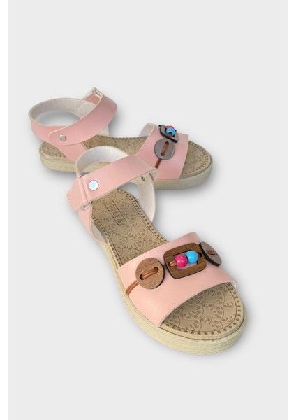Lastikli Boncuk Detaylı Günlük Kadın Sandalet Pudra - Taba fırsatları