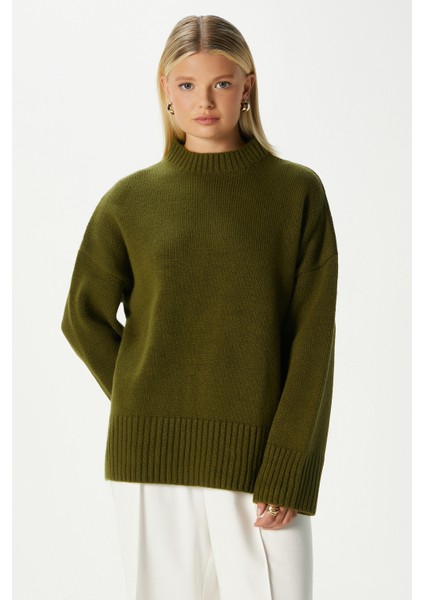 Kadın Homy Yumuşacık Bisiklet Yaka Haki Oversize Triko Kazak fiyatları