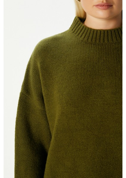 Kadın Homy Yumuşacık Bisiklet Yaka Haki Oversize Triko Kazak indirimleri